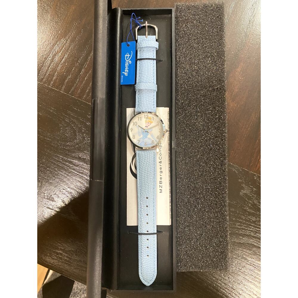 NIB Disney Cinderella Watch Light Blue Embossed Leather Band